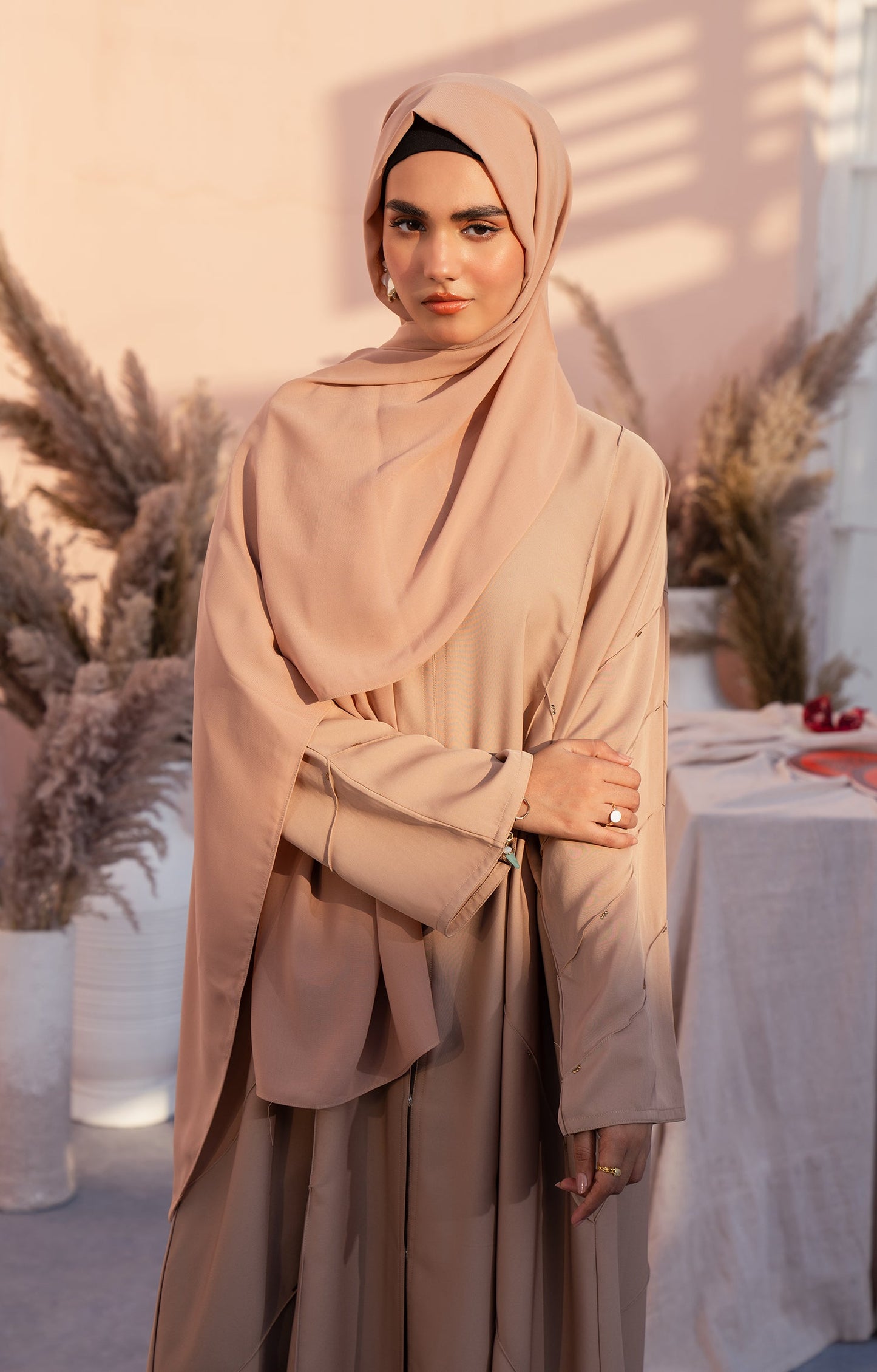 Hareer - BEIGE STONE FRONT OPEN ABAYA