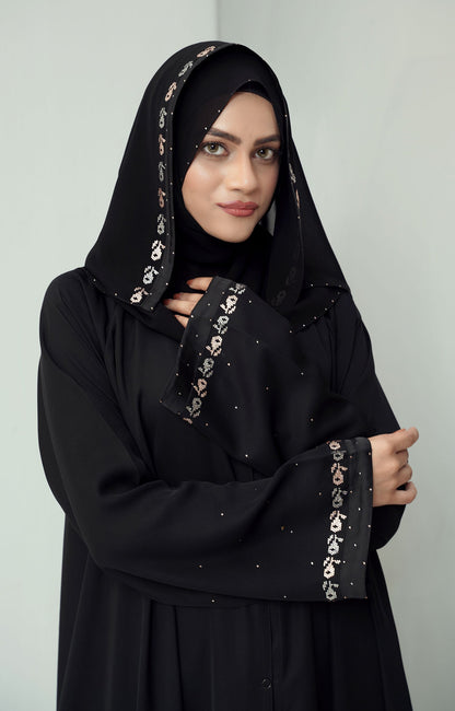 Hareer - BLACK BERRY SWAROVSKI STONE WORK ABAYA