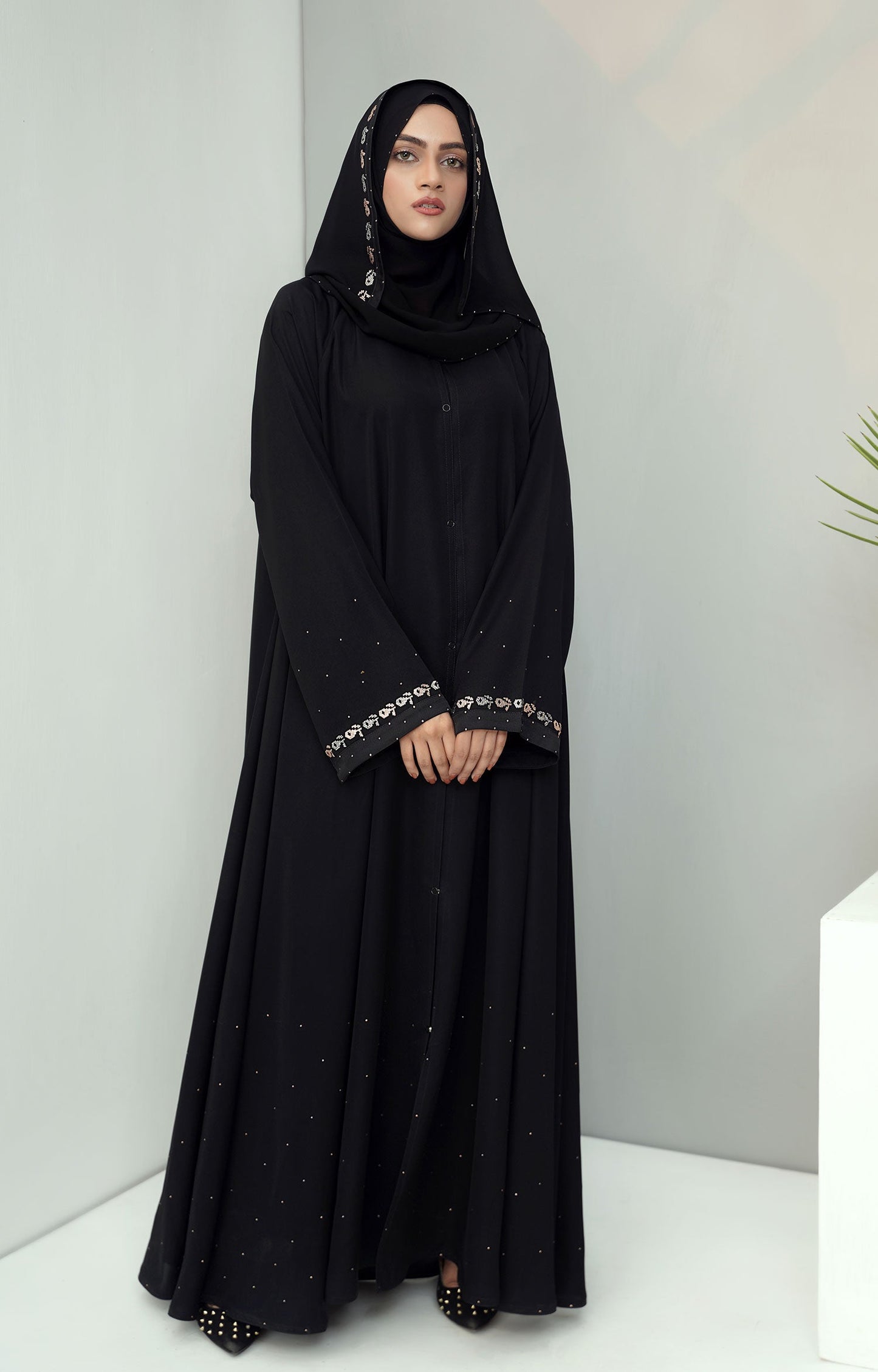 Hareer - BLACK BERRY SWAROVSKI STONE WORK ABAYA