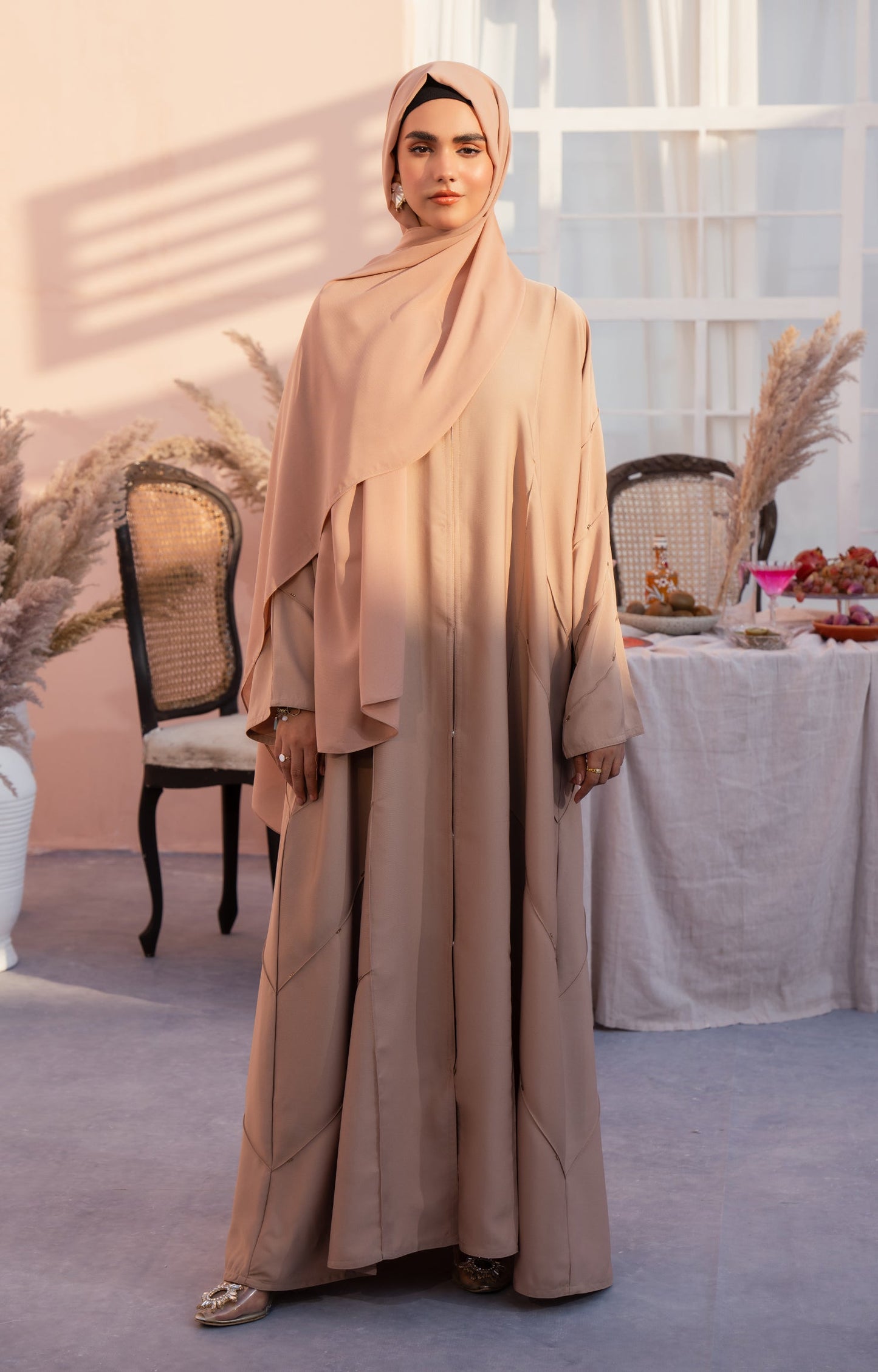 Hareer - BEIGE STONE FRONT OPEN ABAYA