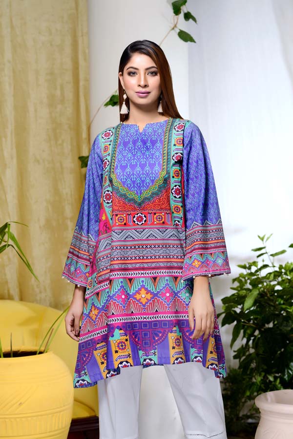 Adan's Libas - Blue Art - Digital Printed Unstitch Lawn Kurti