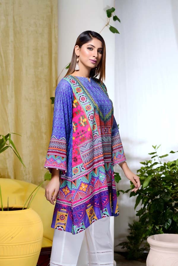 Adan's Libas - Blue Art - Digital Printed Unstitch Lawn Kurti