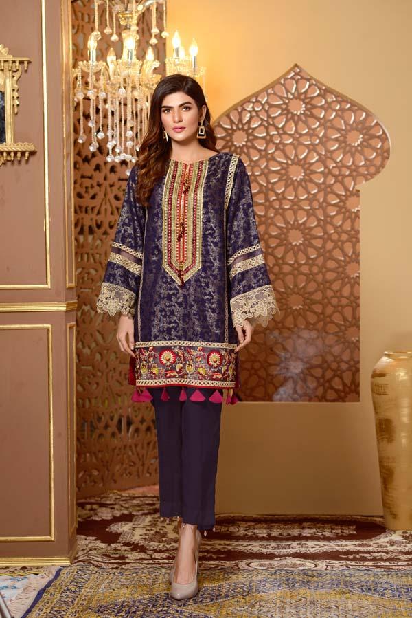 Adan's Libas - Blue Opal - Embroidered Jacquard Shirt