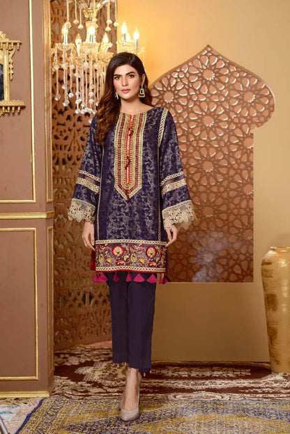 Adan's Libas - Blue Opal - Embroidered Jacquard Shirt