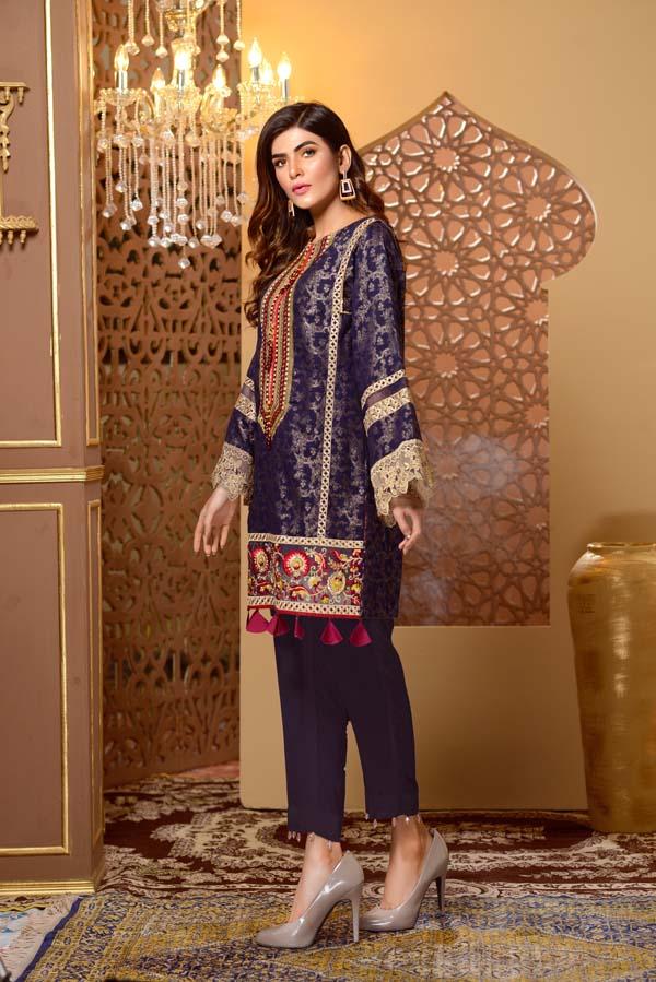 Adan's Libas - Blue Opal - Embroidered Jacquard Shirt