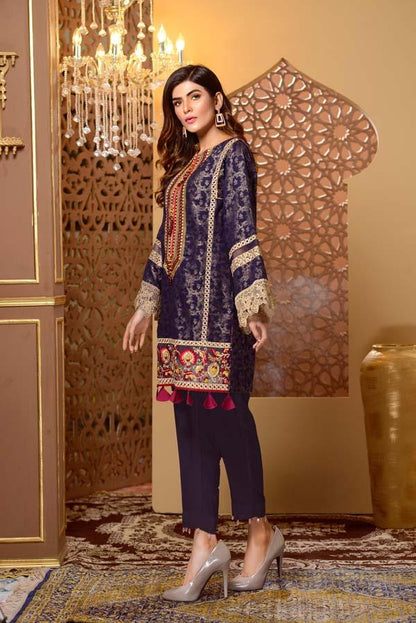 Adan's Libas - Blue Opal - Embroidered Jacquard Shirt