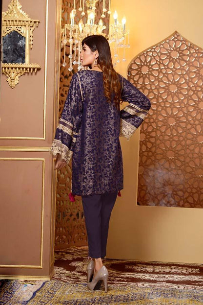 Adan's Libas - Blue Opal - Embroidered Jacquard Shirt