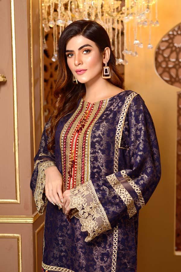 Adan's Libas - Blue Opal - Embroidered Jacquard Shirt