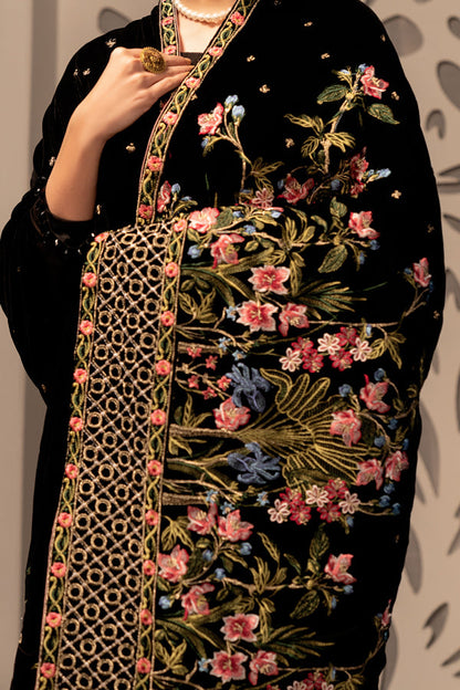 Adan's Libas - Black Iris - Embroidered Velvet Shawl