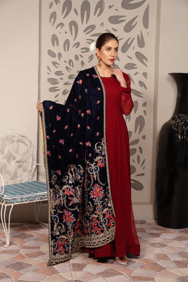 Adan's Libas - Carex - Embroidered Velvet Shawl