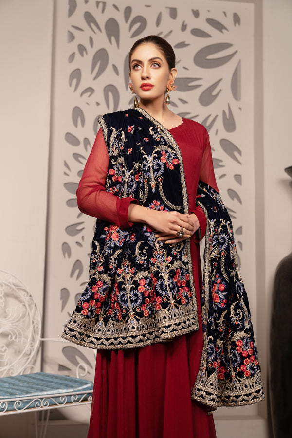 Adan's Libas - Carex - Embroidered Velvet Shawl