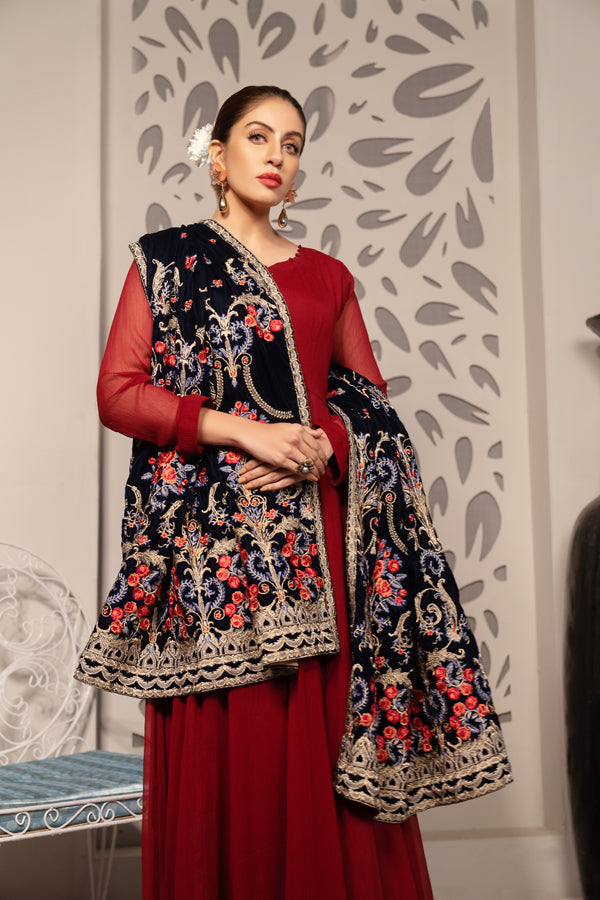 Adan's Libas - Carex - Embroidered Velvet Shawl
