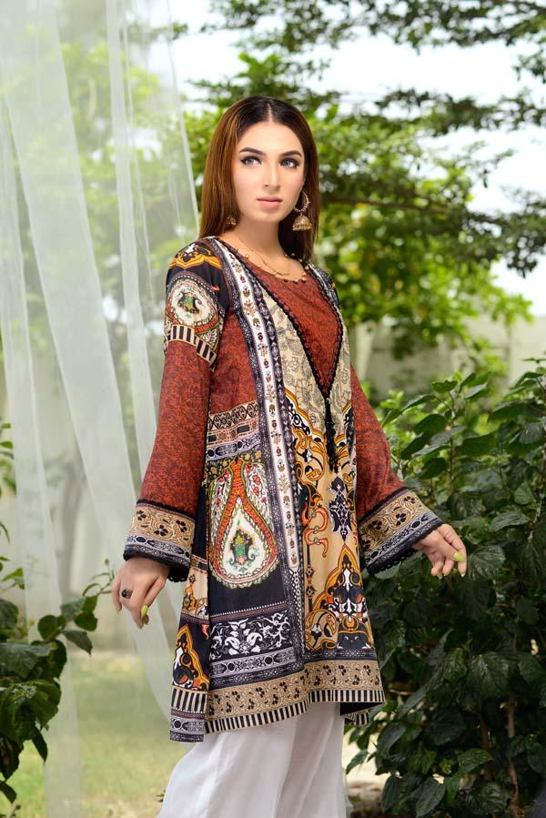 Adan's Libas - Burnt Umber - Digital Printed Unstitch Lawn Kurti