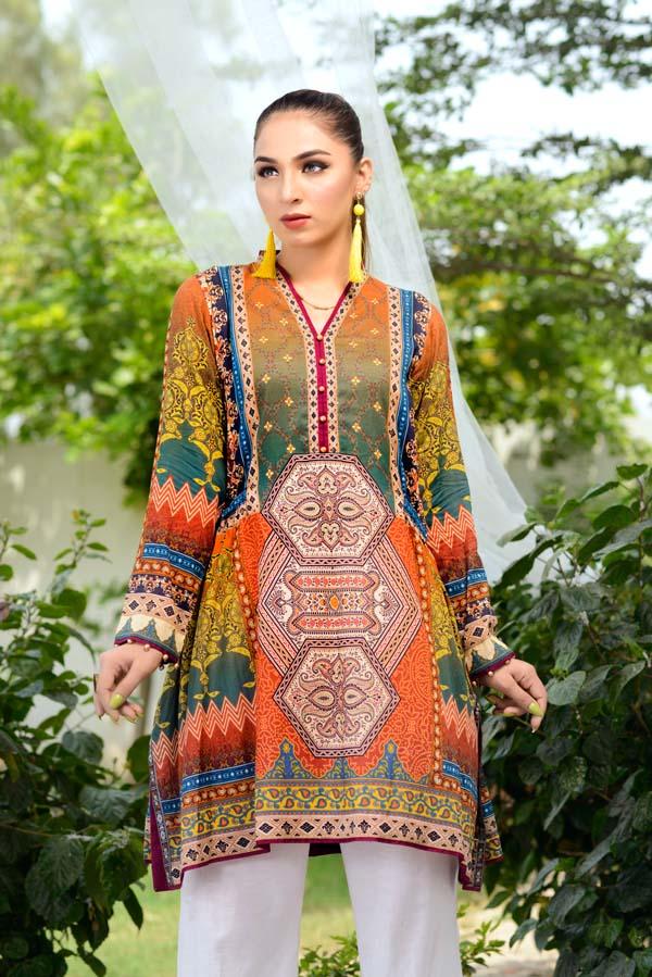 Adan's Libas - Burnt Sienna - Digital Printed Unstitch Lawn Kurti