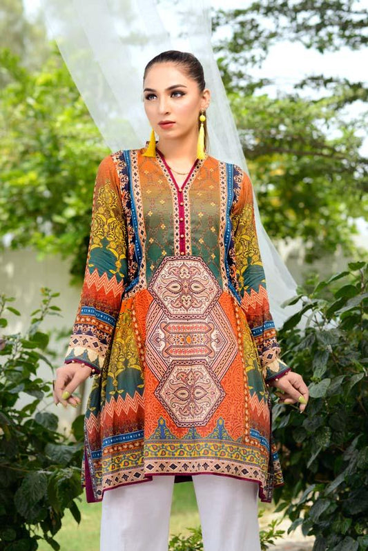 Adan's Libas - Burnt Sienna - Digital Printed Unstitch Lawn Kurti