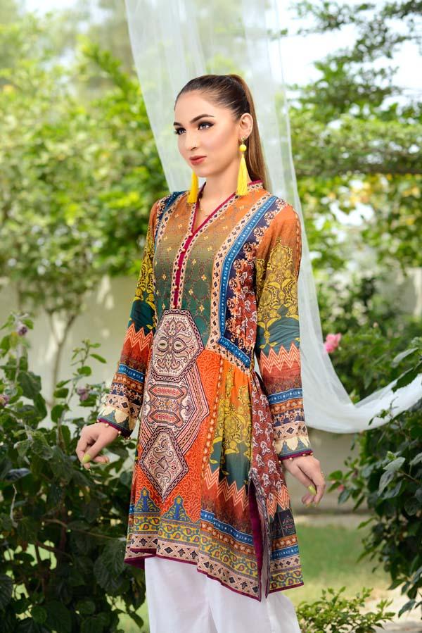 Adan's Libas - Burnt Sienna - Digital Printed Unstitch Lawn Kurti