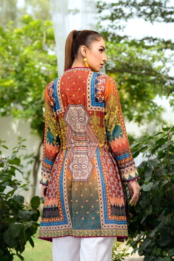 Adan's Libas - Burnt Sienna - Digital Printed Unstitch Lawn Kurti