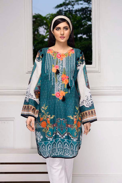 Adan's Libas - Blue Dianne - Digital Embroidered Stitched Lawn Kurti