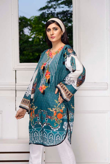 Adan's Libas - Blue Dianne - Digital Embroidered Stitched Lawn Kurti