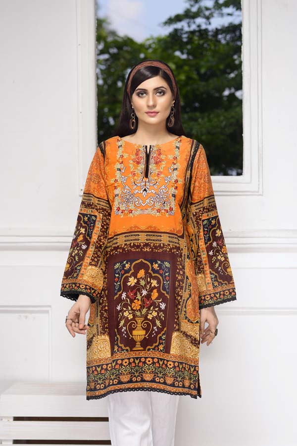 Adan's Libas - Bourbon - Digital Embroidered Stitched Lawn Kurti