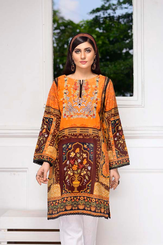 Adan's Libas - Bourbon - Digital Embroidered Stitched Lawn Kurti