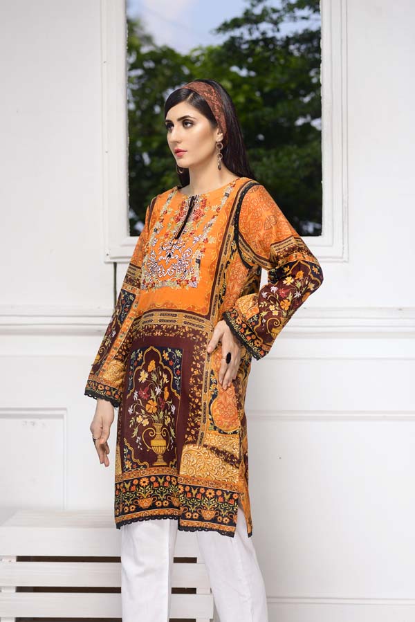 Adan's Libas - Bourbon - Digital Embroidered Stitched Lawn Kurti