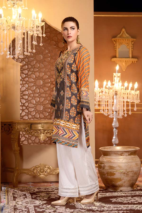 Adan's Libas - Brown Derby - Digital Printed and Embroidered Mesuri Lawn Kurti