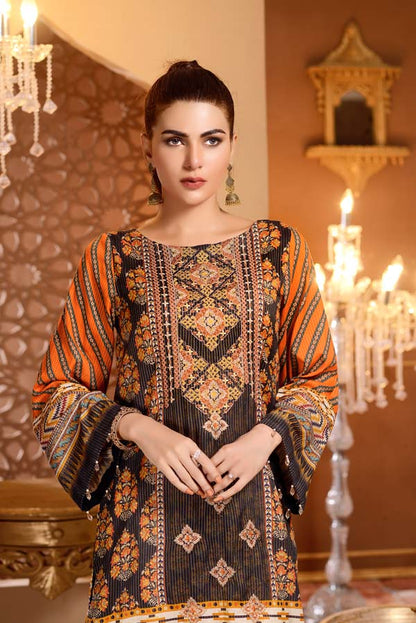 Adan's Libas - Brown Derby - Digital Printed and Embroidered Mesuri Lawn Kurti