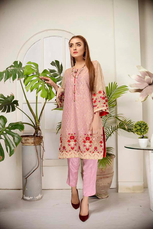 Adan's Libas - Careys Pink - Embroidered Mesuri 2 Piece