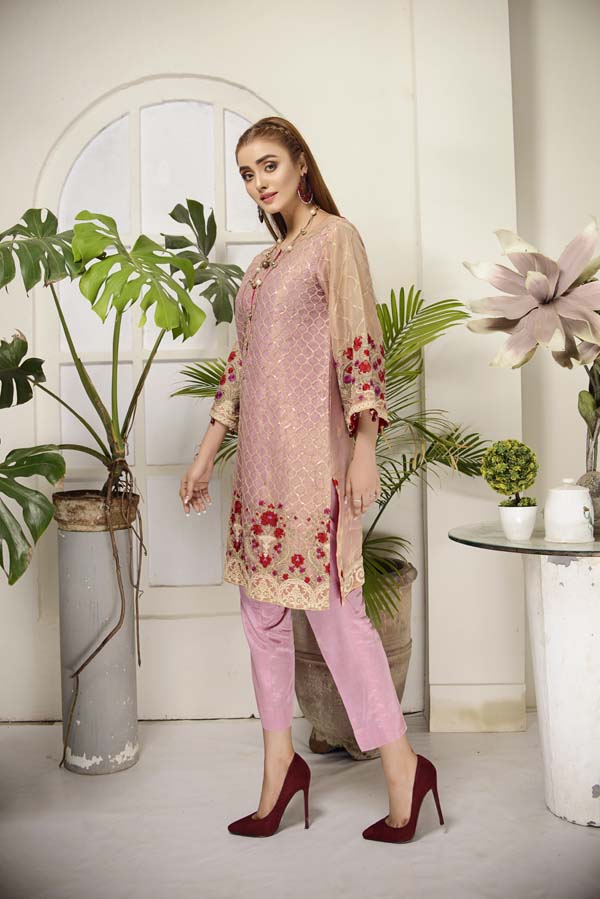 Adan's Libas - Careys Pink - Embroidered Mesuri 2 Piece