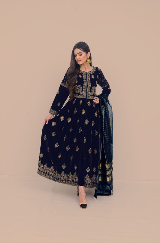 Ellena - 3-PC Stitched Velvet Suit