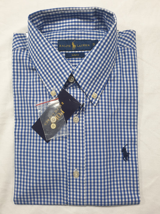 Casual Dark Blue & White Checkered Button-Down Shirt