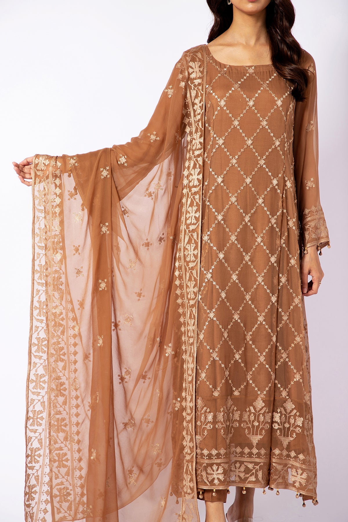 Kayseria - 2 Piece Bamber Chiffon Shirt & Dupatta