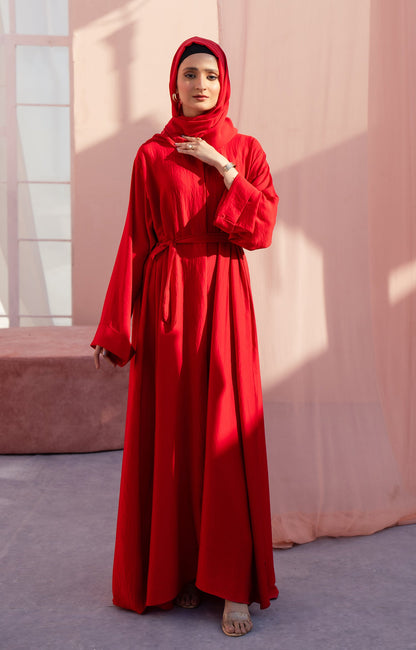 Hareer - RED BLUSH FRONT OPEN ABAYA