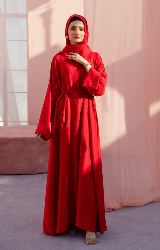 Hareer - RED BLUSH FRONT OPEN ABAYA