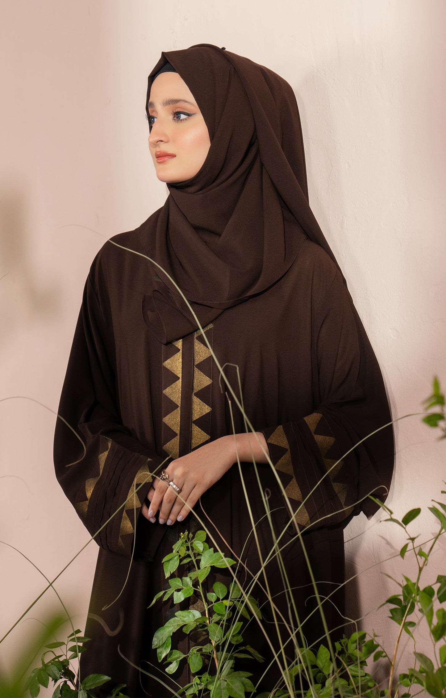 Hareer - BROWN ROUGE FRONT OPEN ABAYA