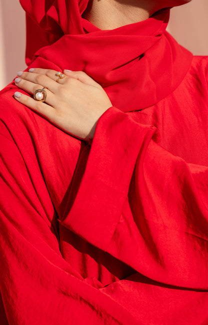 Hareer - RED BLUSH FRONT OPEN ABAYA