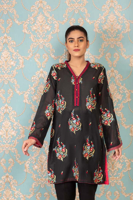 Adan's Libas - Black Lily - Stitched Embroidered Swiss Shirt