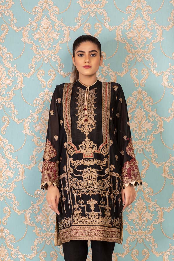 Adan's Libas - Black Bloom - Stitched Embroidered Swiss Shirt