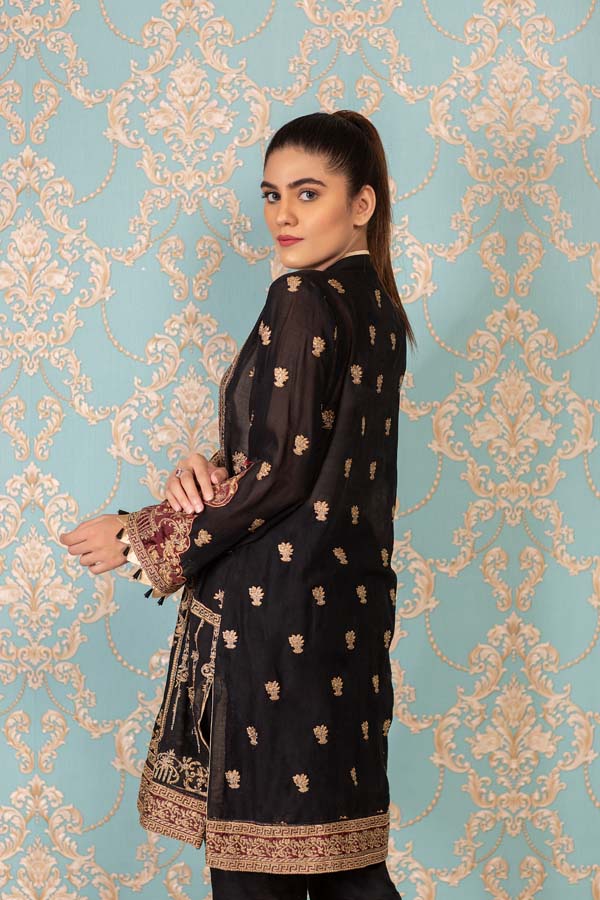Adan's Libas - Black Bloom - Stitched Embroidered Swiss Shirt