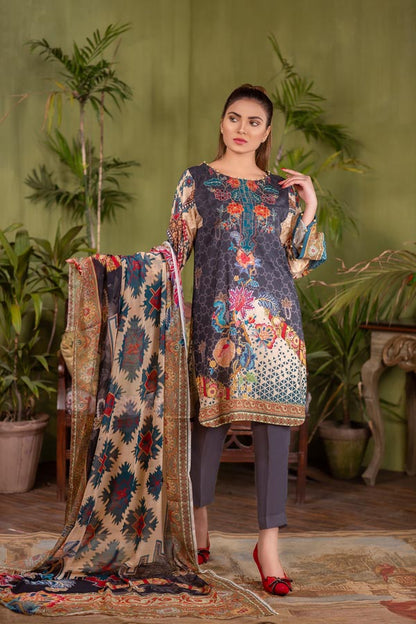 Adan's Libas - BURLY WOOD – DIGITAL EMBROIDERED LAWN(UNSTITCH)