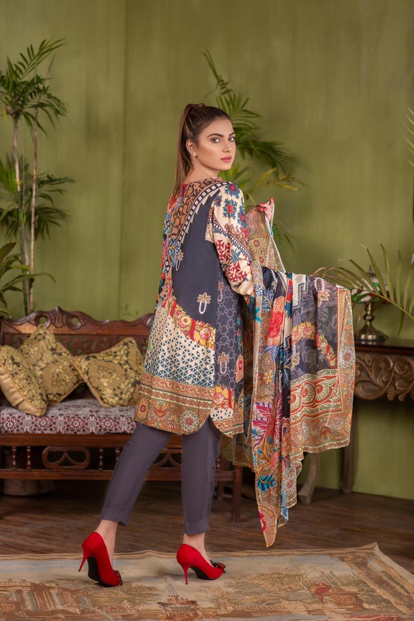 Adan's Libas - BURLY WOOD – DIGITAL EMBROIDERED LAWN(UNSTITCH)