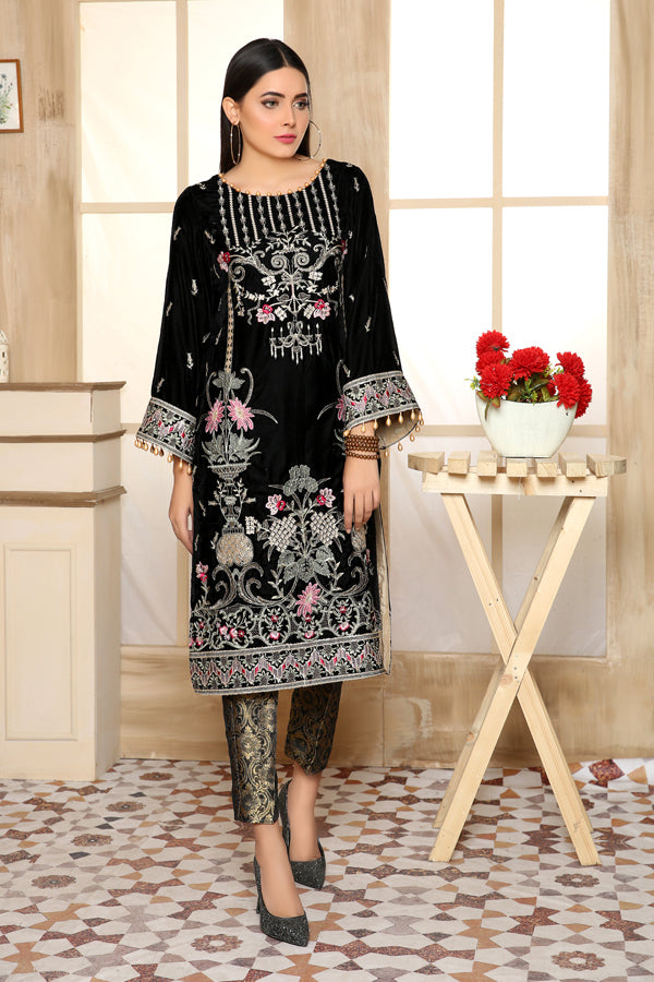 Adan's Libas - Black Era - Embroidered Velvet Unstitch 2PC