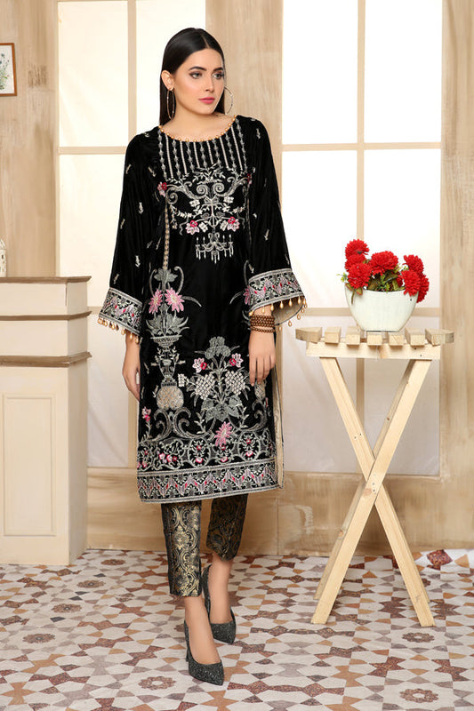 Adan's Libas - Black Era - Embroidered Velvet Unstitch 2PC