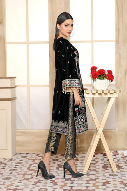 Adan's Libas - Black Era - Embroidered Velvet Unstitch 2PC