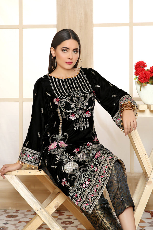 Adan's Libas - Black Era - Embroidered Velvet Unstitch 2PC