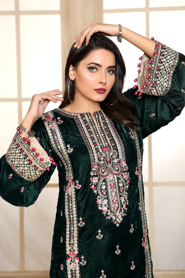 Adan's Libas - Brace - Embroidered Velvet Unstitch 2PC