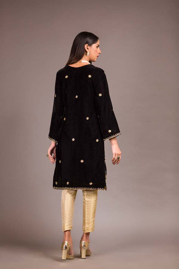 Adan's Libas - Black Forest - Embroidered Velvet Unstitch Kurti