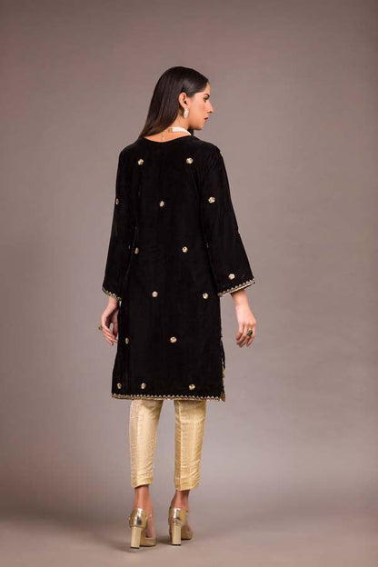 Adan's Libas - Black Forest - Embroidered Velvet Unstitch Kurti