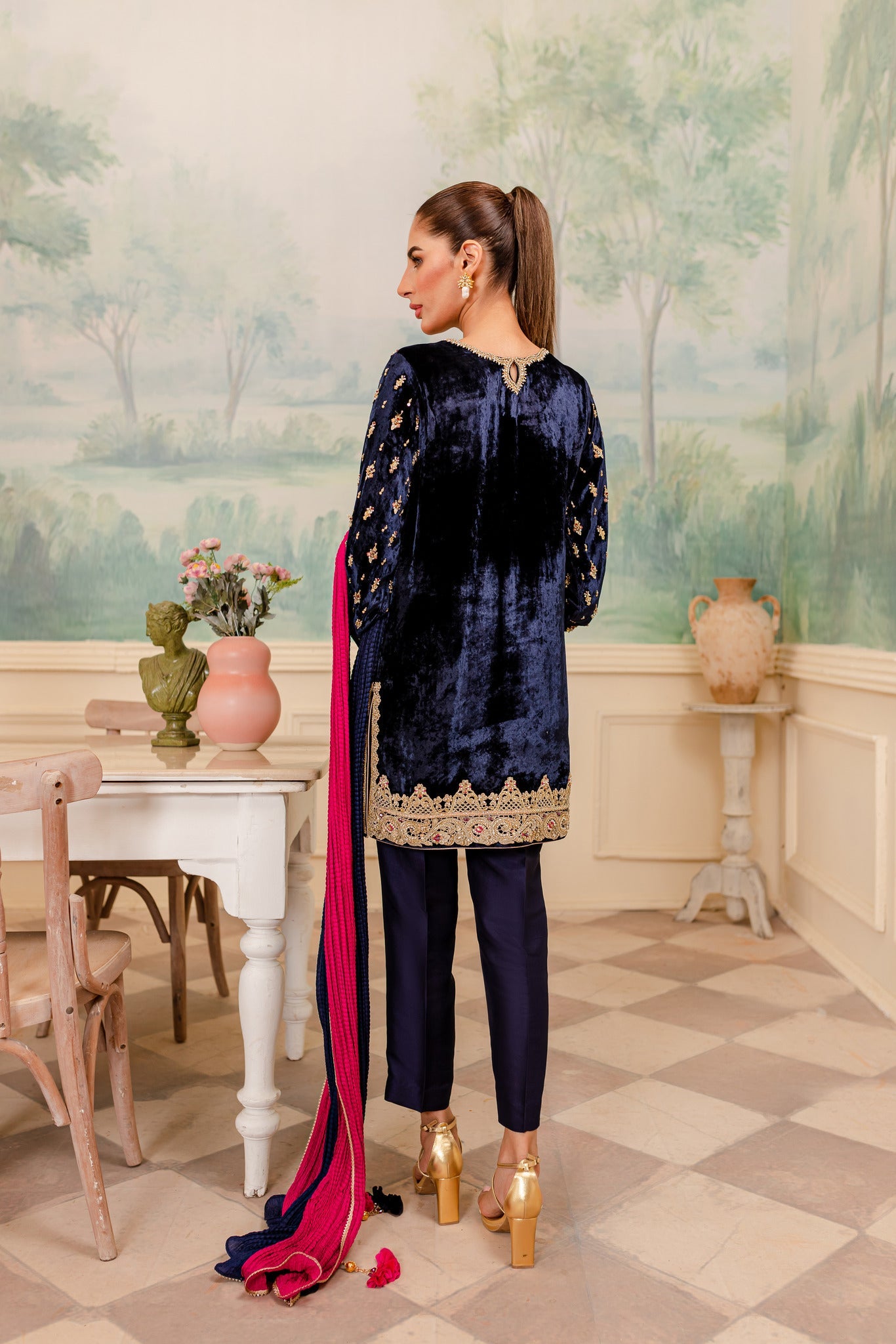 Cerise - Nadine Navy- Shirt+ Dupatta